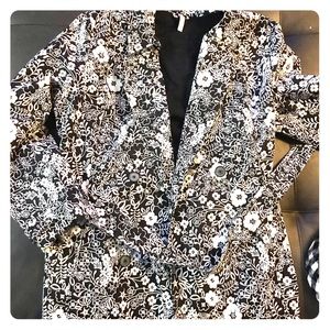 Black and white floral rain / trench coat